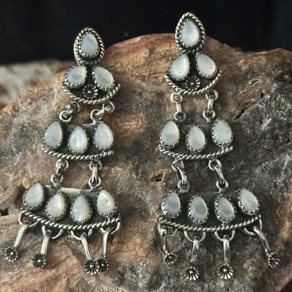 Moonstone Southwestern Dangle Statement Sterling … - image 1